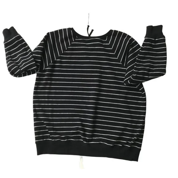 Torrid Black Stripe Lace-Up Fleece Sweatshirt Torrid 0 Size 10-12 Raglan Sleeves - Picture 7 of 12